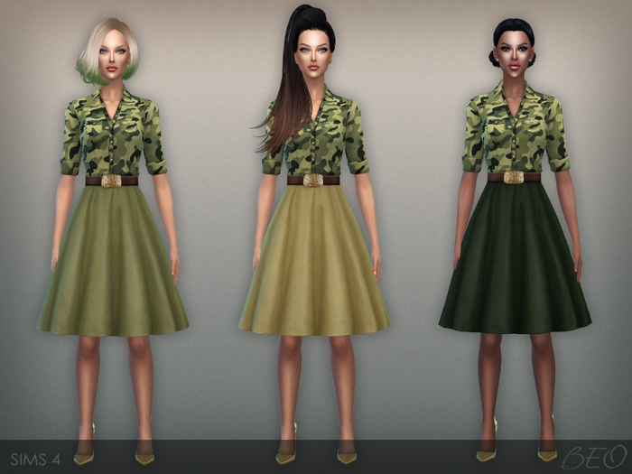 Button shirt and fluffy skirt dress for The Sims 4 (3)